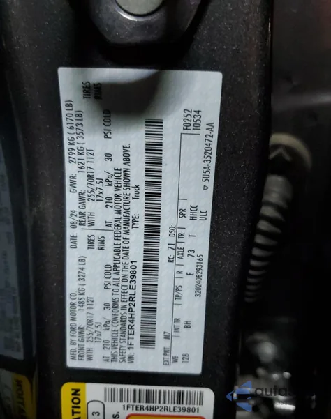 2024 Ford Ranger Xlt из США, поврежденный, VIN 1FTER4HP2RLE39801